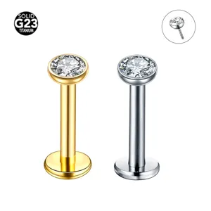G23 Titan Threadless Labret Piercing Schmuck Strass Lippenstecker Knorpel Tragus Ohrring Unisex Körperschmuck