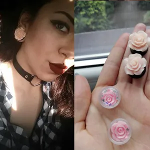 Rosa Rose Acryl Ohr Dehner Tunnel Piercing Schmuck für Damen und Mädchen Mode schön