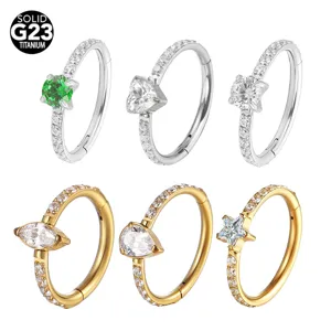 316L Stainless Steel Hinged Segment Nose Ring Zirconia Inlaid 14G Septum Clicker Piercing Geometric Body Jewelry For Unisex