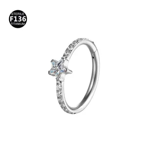 ASTM F136 Titanium Star Zircon Nose Ring Clicker Piercing Body Jewelry 14G Hot