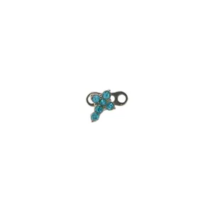 Micro dermal anchor piercing top featuring a cross shape with blue rhinestones for body jewelry.