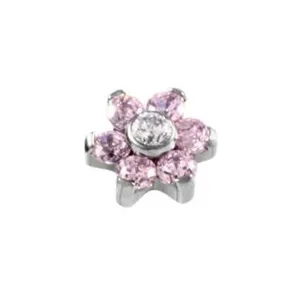 Flower zircon dermal anchor piercing jewelry, M0.9mm thread body piercing detail view.