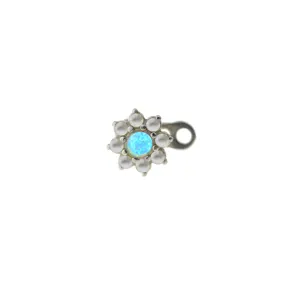Opal flower micro dermal anchor top stainless steel body piercing jewelry detail view.