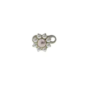 Titanium micro dermal anchor top featuring a delicate flower design with pearl beads for body piercing.