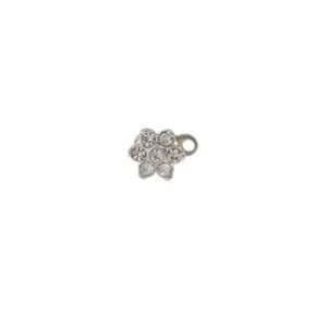 Micro dermal anchor piercing top featuring a clear rhinestone flower design, steel base.