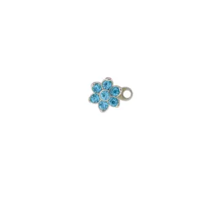 Stainless steel dermal anchor top featuring a charming blue crystal flower design for body piercing.