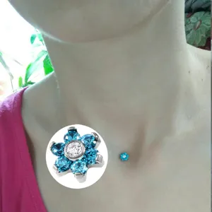 Flower zircon dermal piercing top body jewelry for microdermal anchor body piercing.