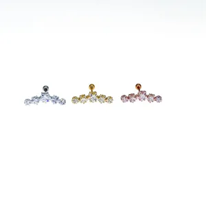 Boucle d'oreille cartilage cristal courbée en acier inoxydable 316L, piercing coloré.