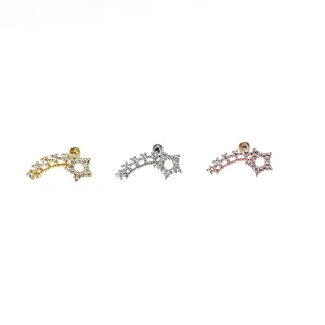 Boucles d'oreilles piercing en acier inoxydable avec étoiles zircon, idéal cartilage.