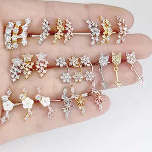 316L Stainless Steel Rhinestone Flower Cartilage Stud Earrings Geometric Arrow Star Floral Ear Piercing Jewelry For Men Women Daily Party Decor
