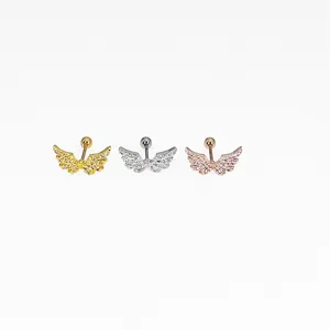 Boucles d'oreilles cartilage ailes d'ange strass en acier inoxydable trois couleurs.