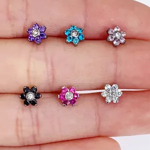 Titanium Steel Flower Dermal Anchor Top Zirconia Body Piercing Jewelry Flower Stud Piercing For Unisex Everyday Decoration