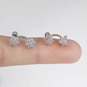 Stainless steel 20G flower cartilage piercing stud with sparkling cubic zirconia details.