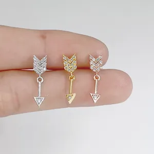 Stainless Steel Arrow Dangle Earrings Rhinestone Cartilage Studs Fashion Jewelry