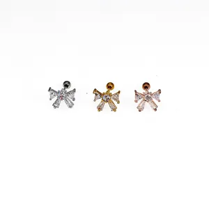 Stainless steel bow cubic zirconia cartilage stud earrings body piercing jewelry set