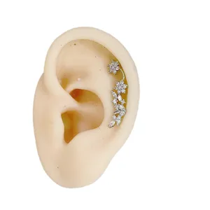 20G stainless steel rhinestone flower cartilage ear stud piercing fashion jewelry