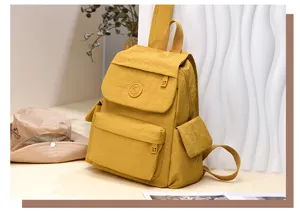 Yellow nylon backpack stylish casual school bag travel daypack with multiple pockets daily use