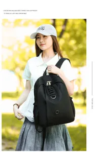 Stylish black nylon backpack for women, lightweight casual daypack for outdoor travel and daily use.