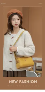 Stylish women's yellow canvas shoulder bag, casual crossbody design with durable strap.
