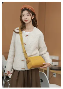 Stylish water-repellent yellow women shoulder bag detail view, casual crossbody everyday use.