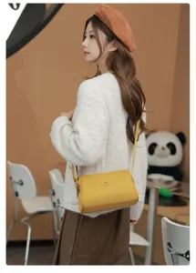 Stylish yellow crossbody bag for women, water-repellent nylon material, casual daily shoulder bag