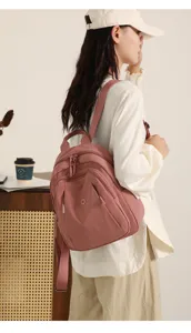 Women casual nylon backpack daily travel school bag stylish pink daypack for girls