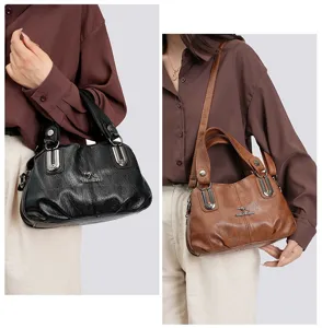 Women PU leather multi-layer large capacity handbag shoulder bag casual daily travel tote bag
