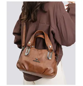 Retro brown multi-layer large capacity handbag and shoulder bag for women commuting daily style.