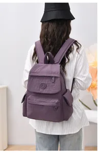 Stylish large capacity purple nylon backpack for women casual travel school book bag