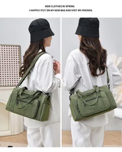Borsa a tracolla impermeabile in nylon da donna borsa casual verde con tasche multiple
