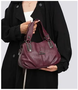 Elegant burgundy multi-layer tote bag for women, spacious shoulder bag for daily commuting.