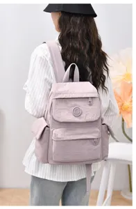 Casual large capacity nylon backpack for women stylish travel school book bag light purple