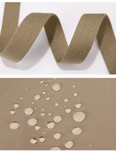 Détail de sac bandoulière en nylon montrant une sangle kaki et un tissu imperméable.