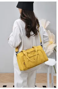 Donna borsa a tracolla nylon giallo casual borsa mano impermeabile tasche viaggio borsa