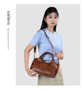 Women shoulder crossbody bag urban minimalist soft PU large handbag stylish brown daily tote