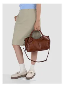 Women PU leather shoulder bag casual large capacity hobo handbag everyday commuter tote.