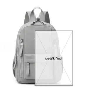 Grey multi-functional mini backpack for women, casual daily commuter bag fitting 9.7 inch iPad.