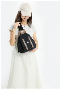 Zaino donna convertibile in tela nera, piccola borsa casual elegante per uso quotidiano