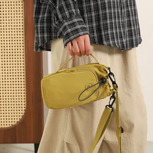 Korean Style Minimalist Solid Color Nylon Crossbody Bag Small Casual Drawstring Shoulder Bag Women Daily Travel Bag