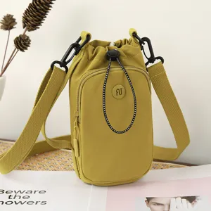 Korean style casual mini crossbody bag solid color drawstring shoulder bag for women