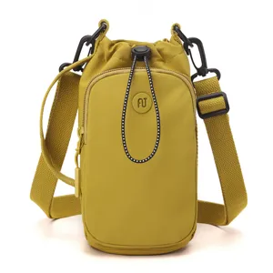Minimalist yellow crossbody bag with drawstring closure and front pocket for daily casual use.