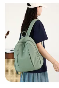 Women nylon casual backpack large capacity minimalist travel school daypack green