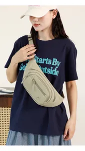 Women stylish fanny pack casual nylon crossbody chest bag daily multi-pocket sling purse.