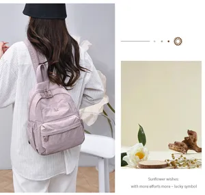 Korean style lightweight nylon backpack for women, large capacity casual daypack for travel.