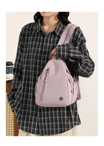 Stylish women multi-layer nylon chest bag, casual crossbody daypack for outdoor travel and use.