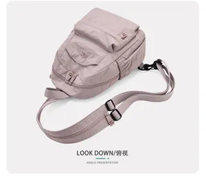 Korean style lightweight nylon backpack casual travel daypack in pastel pink color.