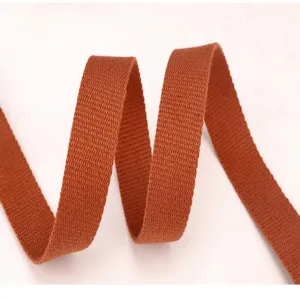 Brown webbing strap detail closeup, durable nylon material for bag making and DIY crafts.
