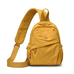 Stylish nylon sling backpack for women casual lightweight single shoulder chest bag yellow daily