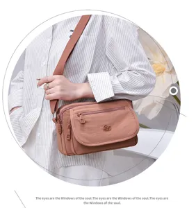 Multi-layer nylon crossbody bag detail showcasing durable fabric and spacious compartments.