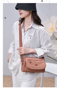 Fashionable multi-layer lightweight nylon shoulder bag for women, casual daily crossbody bag.